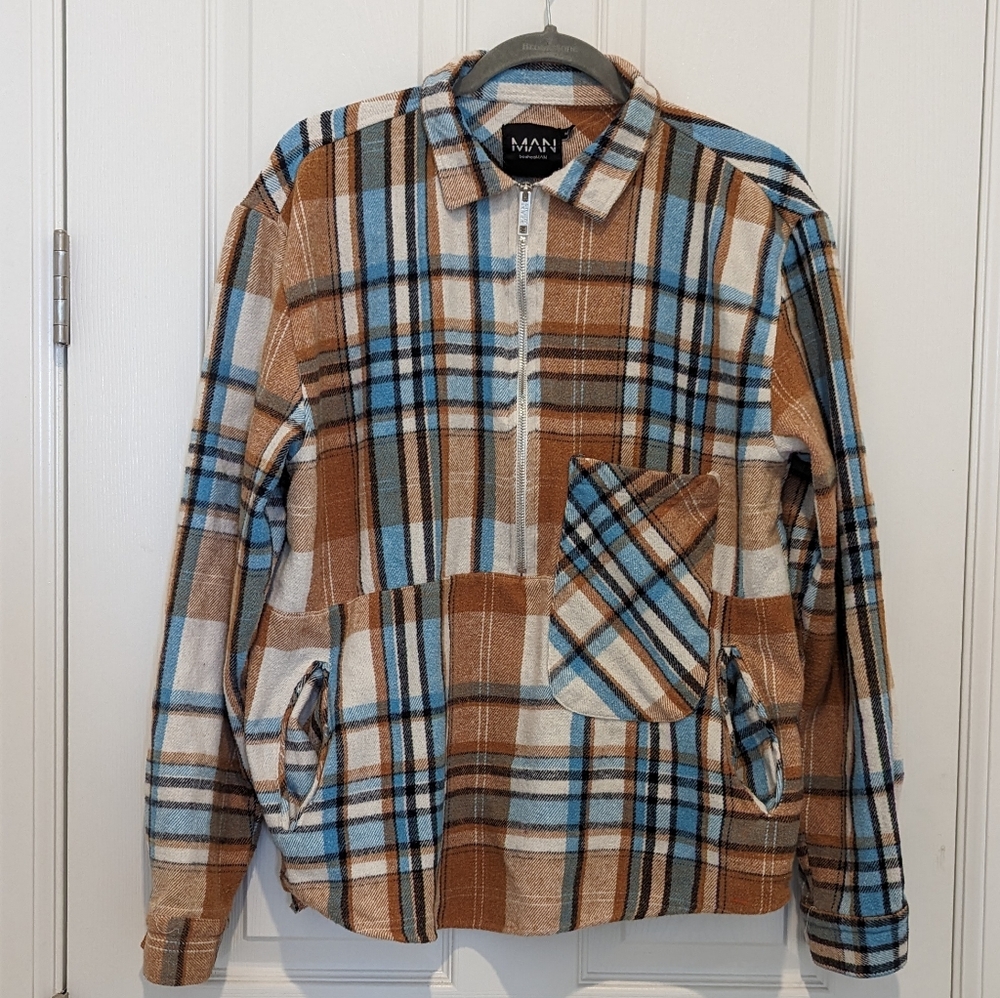 Mens Plaid Zip Shirt